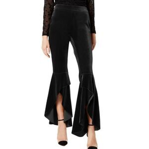 NWT INC Womens Black Slitted Ruffled Wide Leg Evening